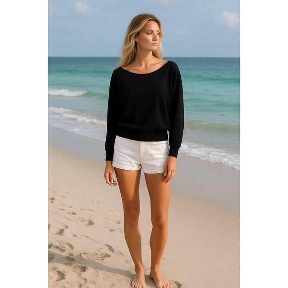 L’AGENCE Kimora Ballet Neck Black Sweatshirt New With Tags Size Small - Picture 2 of 16